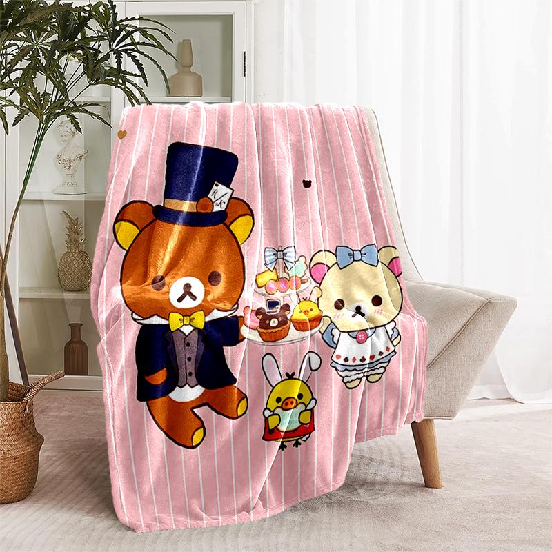 1pc Blanket Rilakkuma1 Print Design, Lightweight Blanket for Sofa, Bed- Soft &Warm, Gift for All Seasons like Christmas, Halloween
