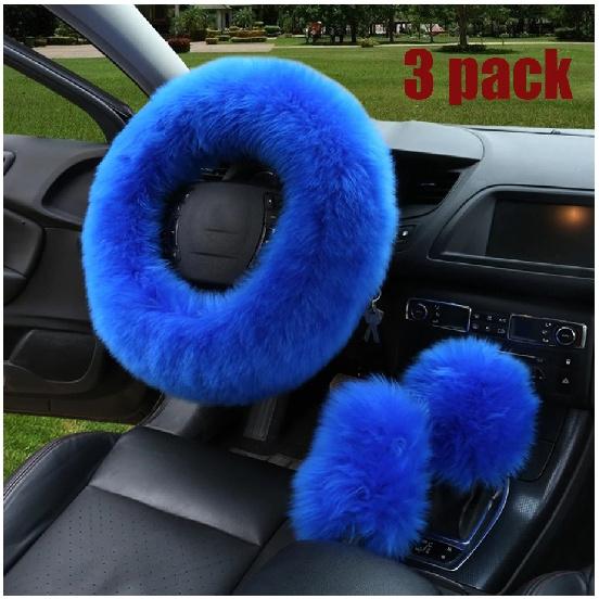 3Pcs Fuzzy Car Steering Wheel Cover Fluffy Soft Fur Wheel Protector Plush Winter