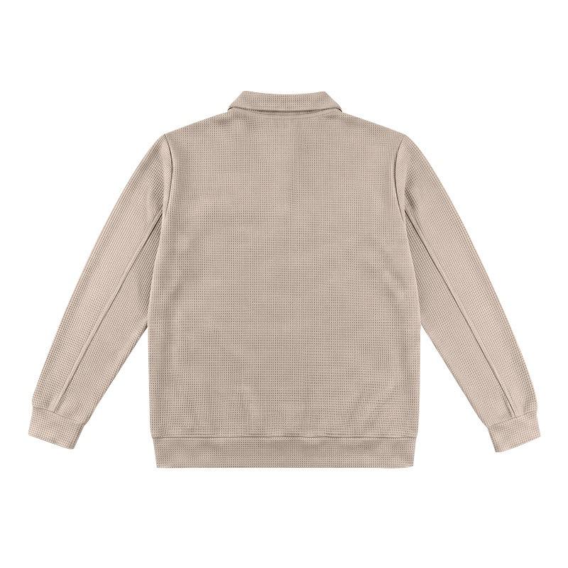 Men S Loose Fit Lapel Zip Pocket Waffle Knit Jacket