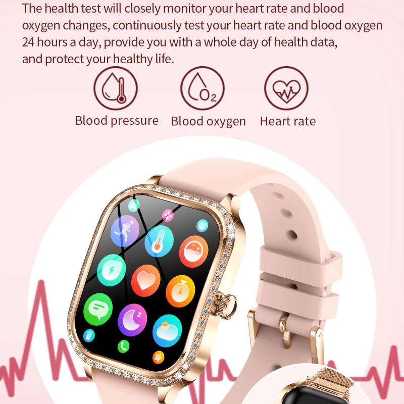 Fashion New Women Smart Watch AMOLED Curved Screen IP68 Waterproof Voice Bluetooth Call Heart Rate Blood Pressure Monitor Health Smartwatch