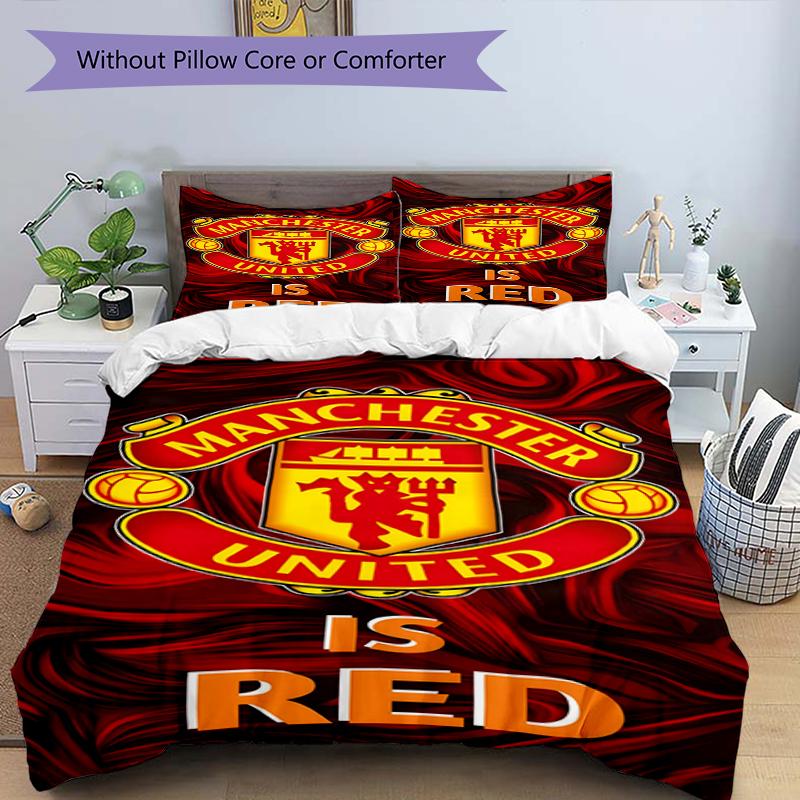 3pcs Duvet Cover Set (1*Duvet Cover + 2*Pillowcase, Without Core),Football United F.C Print Bedding Set, Bedroom Decor, All‑Season, Birthday Gift