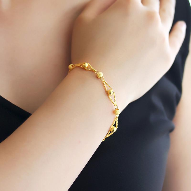 Pure Gold Color Bracelets & Bangle for Women,18k Gold GP Ball Beads Bracelet 16+3cm,fashion Gold Bracelet,women / Girls Bracelet