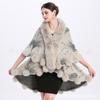 0807 #Fur Collar Hairball Double Jacquard Knitted Shawl Cape Jacket Women