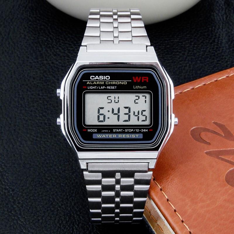 Casio Серия Часов - Квадратные Модные Классические Ретро Маленькие Квадратные Часы ЖК-дисплей Водонепроницаемые Кварцевый Механизм Ремешок из Нержавеющей Стали A168WG-9W&A159WA-N1