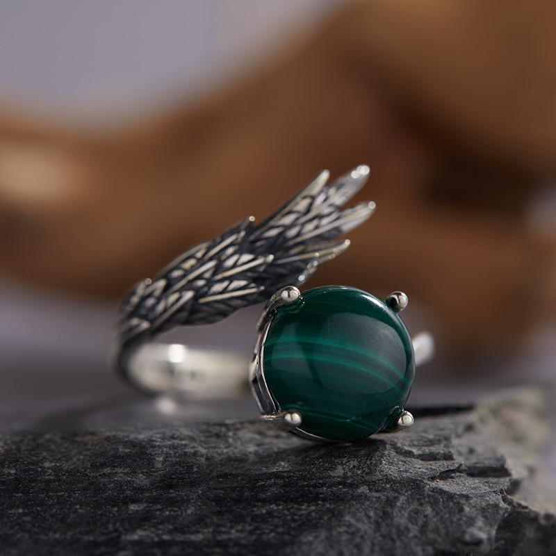Серебряное кольцо Baotai из стерлингового серебра S925, натуральный малахит, синий, золотой, белый агат, женское, нишевый дизайн, перо, открытое кольцо