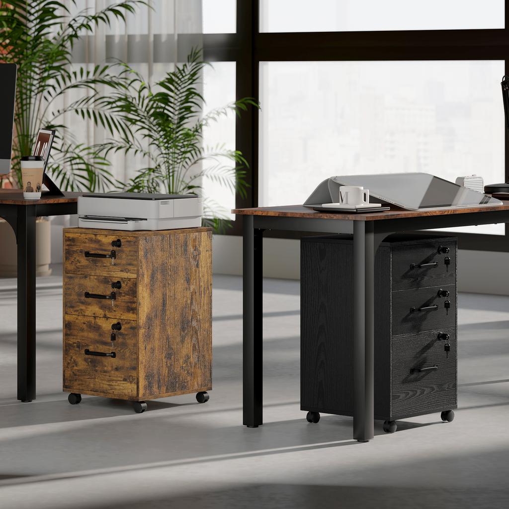 Three Drawer Wood Effect Filing Cabinet Rustic Brown