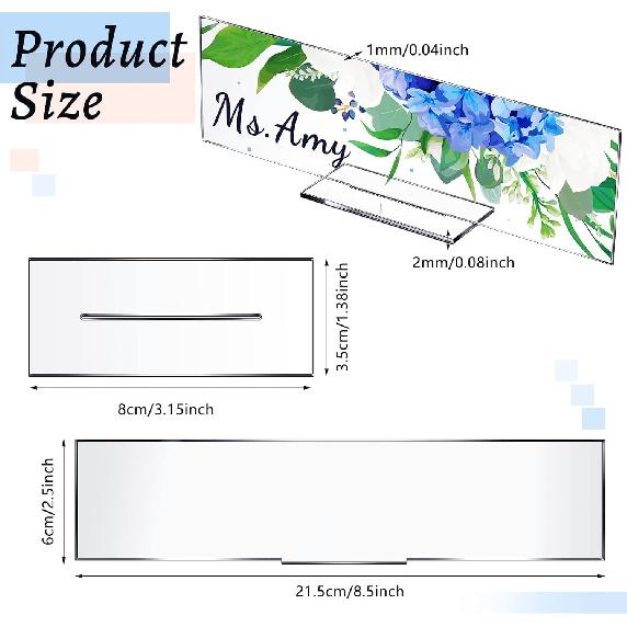 Yookeer 12 Pack Acrylic Name Plate Personalized Desk Name Plaque Sign Clear Panel Rectangle Acrylic Sheet Blank for Office Desk Decor(8.5 x 2.5 Inch)