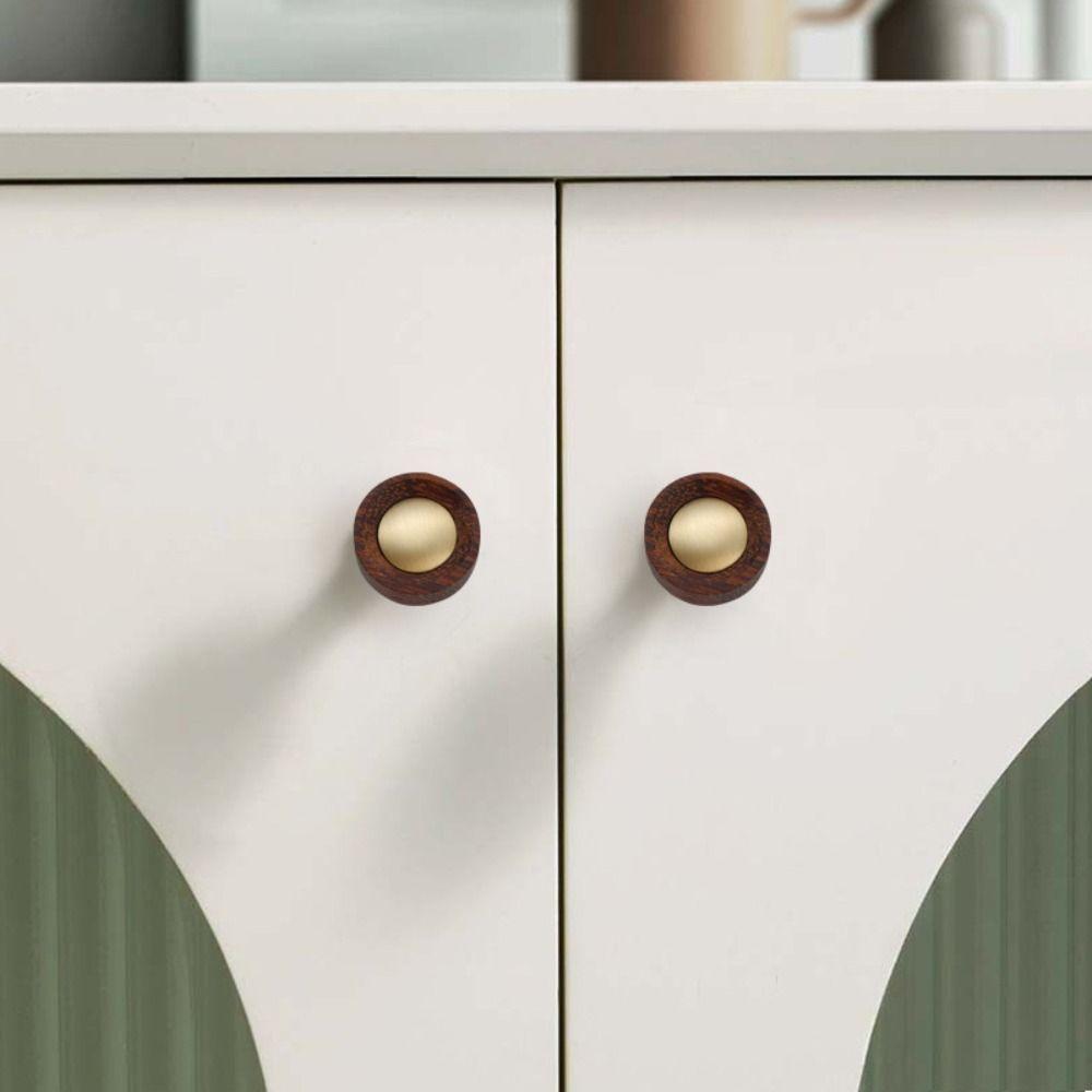 Durable Cabinet Pulls Brass Walnut Wood Knobs Drawers Handles for Cupboard Wardrobe Drawer Door
