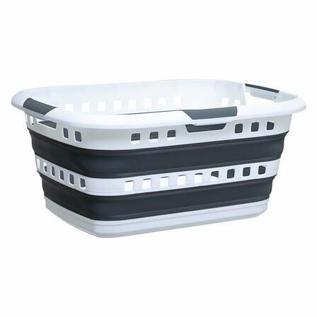 Hamper foldable laundry basket 45L white and gray