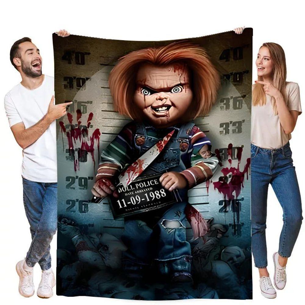 Плюшевое одеяло Chucky Horror - Жуткое одеяло, вдохновленное куклой, с дизайном фоторобота с пятнами крови, Мягкое и уютное покрывало для Хэллоуина D