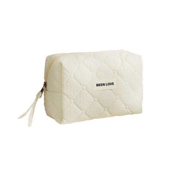 Quilted Makeup Bag Solid Color Cosmetic Pouch with Metal Zipper Ladies Portable Handbag Toiletry Bag for Travel Home Storage