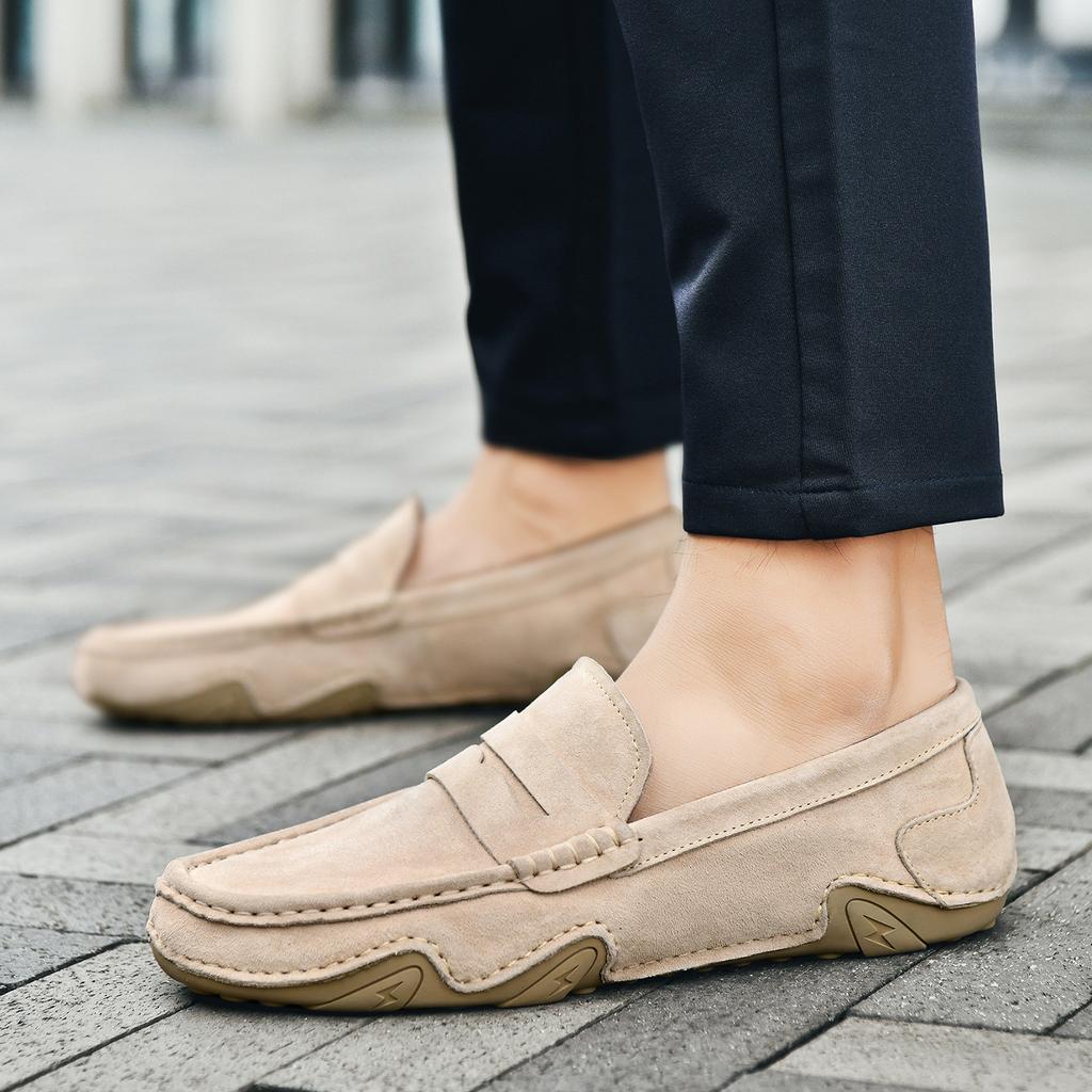 Top Layer Genuine Leather Suede Loafers Breathable and Comfortable Casual Driving Shoes Mens Shoes