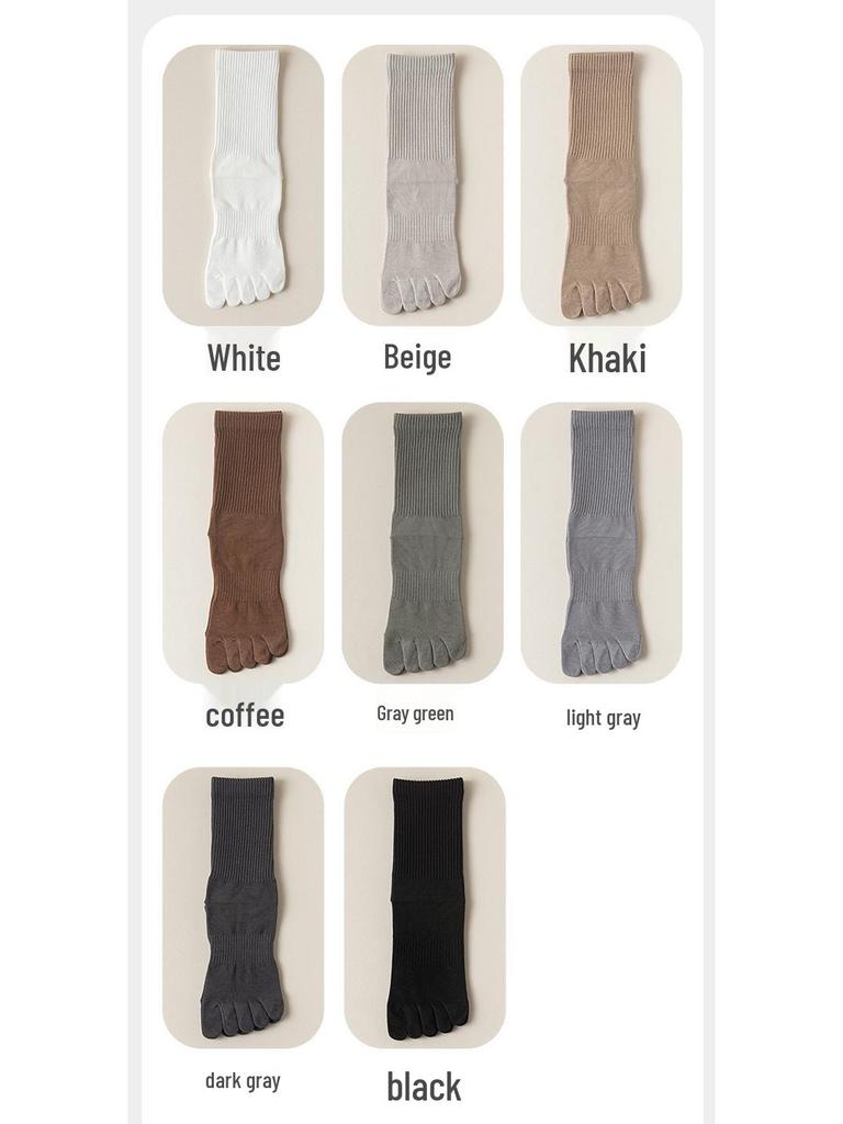 Мужские бесшовные хлопковые носки с раздельным пальцем: Solid & Striped, Дышащие, Антибактериальные, Устойчивые к запаху, Повседневные до середины икры.