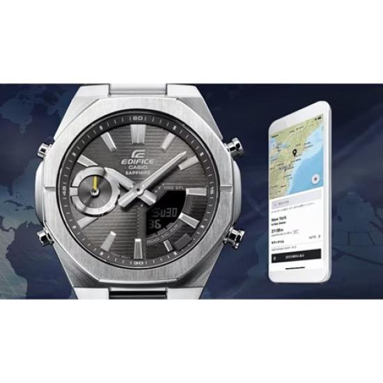 Casio EDIFICE Часы с подключением к смартфону, серый циферблат, тонкие, водонепроницаемость 10 АТМ, мужские, специальная модель ECB-S10YD-8AJF