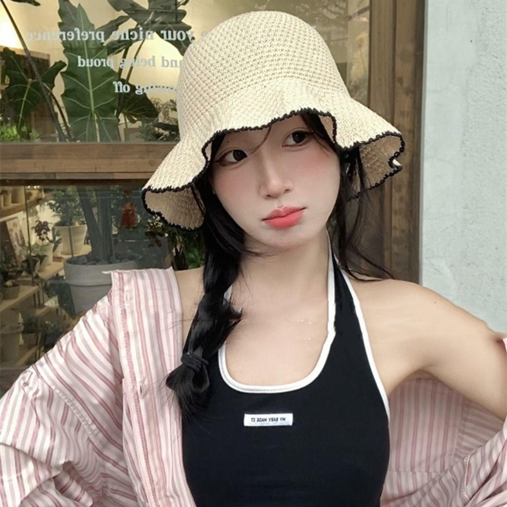 Темпераментная вязаная панама Французский стиль Защитная шляпа от солнца Модная пляжная шляпа для отдыха