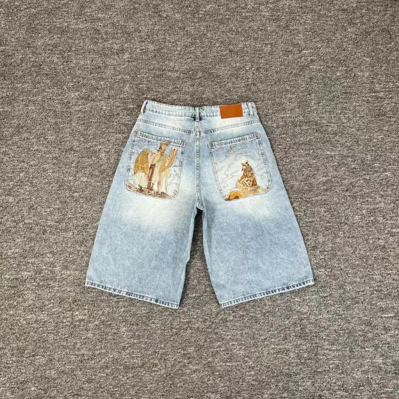 Mens Streetwear Loose Fit Denim Pants With Plum Blossom Embroidery Casual Straight Leg Jeans