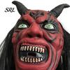 Horror Movie Character Headgear Halloween Satan Devil Mask, Realistic Full Head Latex Costume with Long Breathable Mask Horns And Fangs, Scary Cosplay