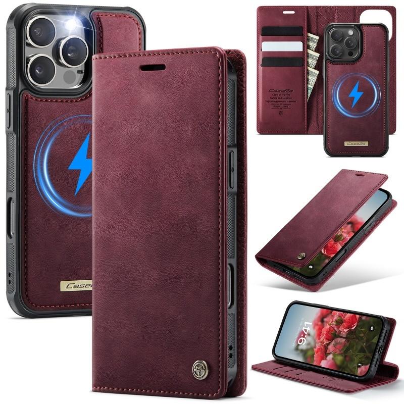 Magnetic Wireless Charging Leather Wallet Card Phone Case for iPhone 18 Pro Max 17E 17 Air 16E 16 15 Plus 14 13 12 11 Flip Cover