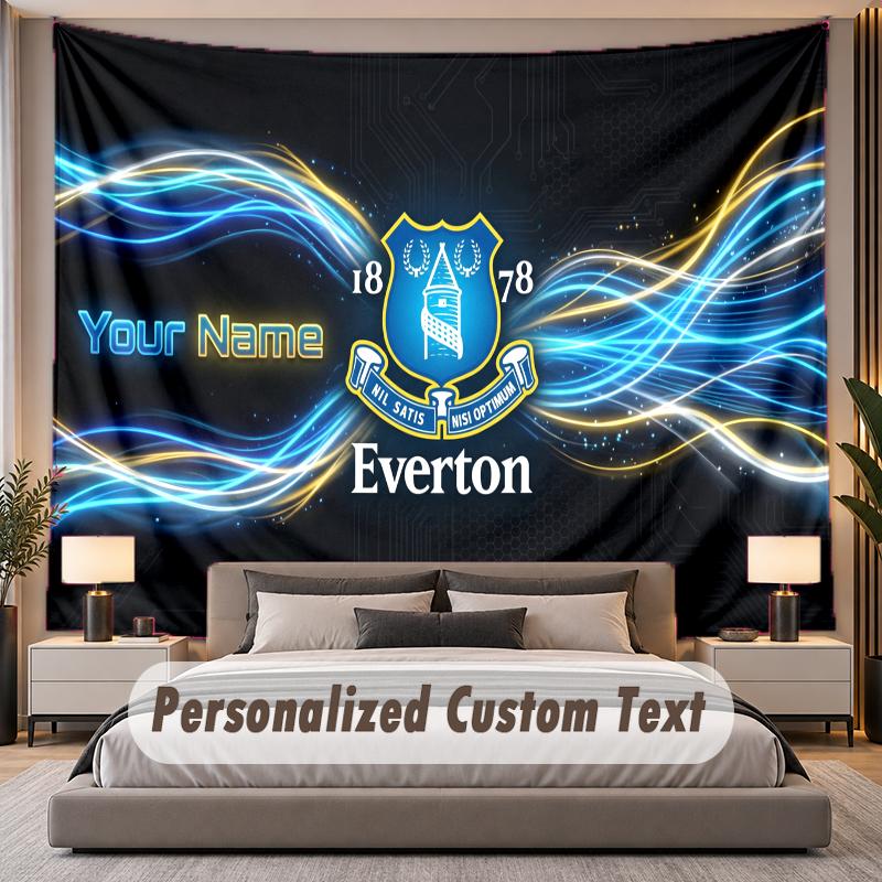 Custom Name Text Tapestry Everton FC Personalized Polyester Wall Tapestry For Bedroom And Room