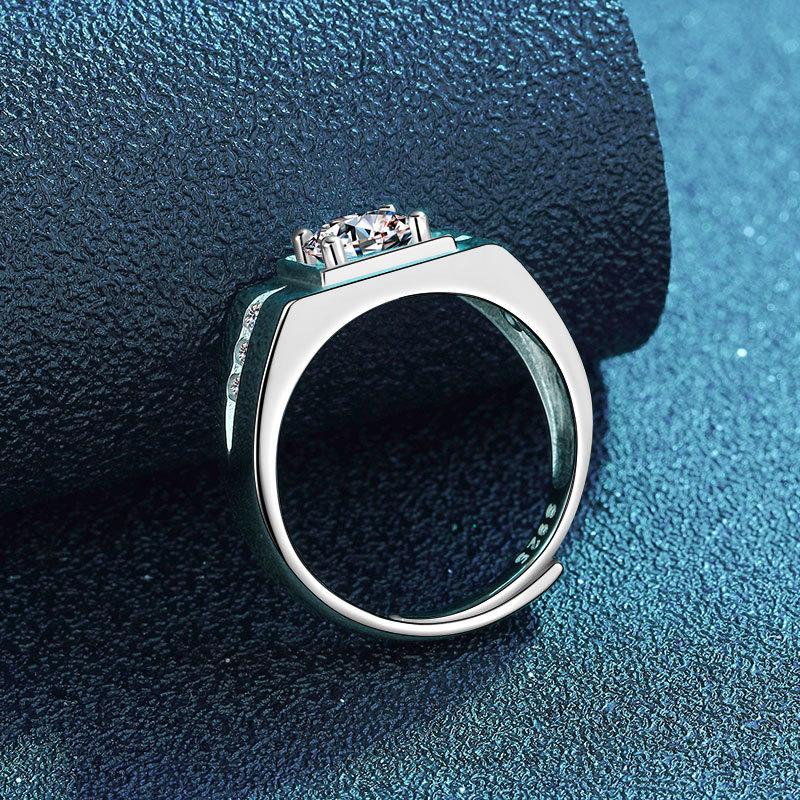 Кольцо S925 Silver Classic Wide, мужское, атмосферное, открытое кольцо Tide Brand с обеих сторон, однокаратное, простое, темпераментное, с четырьмя когтями, бриллиантовое кольцо