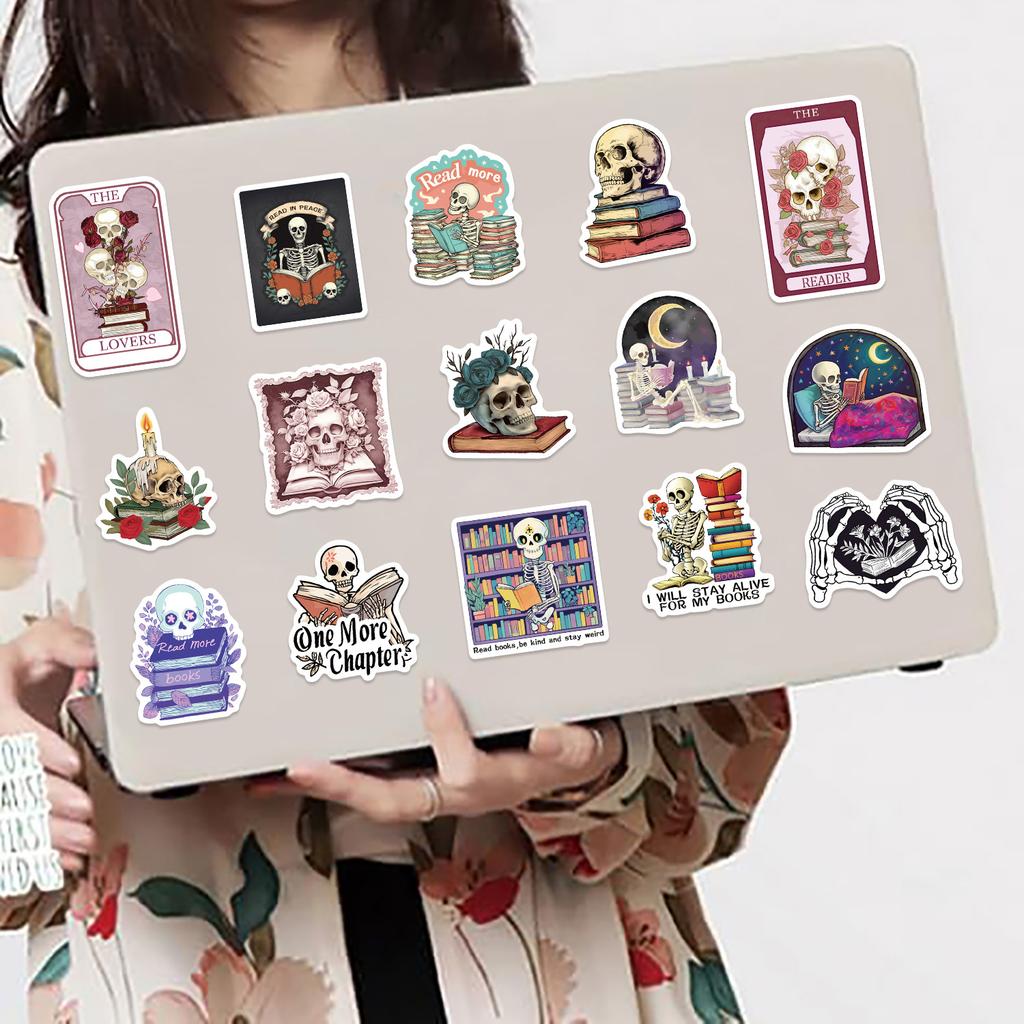 50 Cartoon Skull Reading Doodle Stickers Decorative Guitar Notebook Suitcase DIY Waterproof