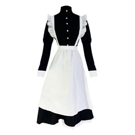1 комплект костюма горничной для косплея, в комплект входят фартук, повязка на голову, бант и носки, унисекс, А-силуэт