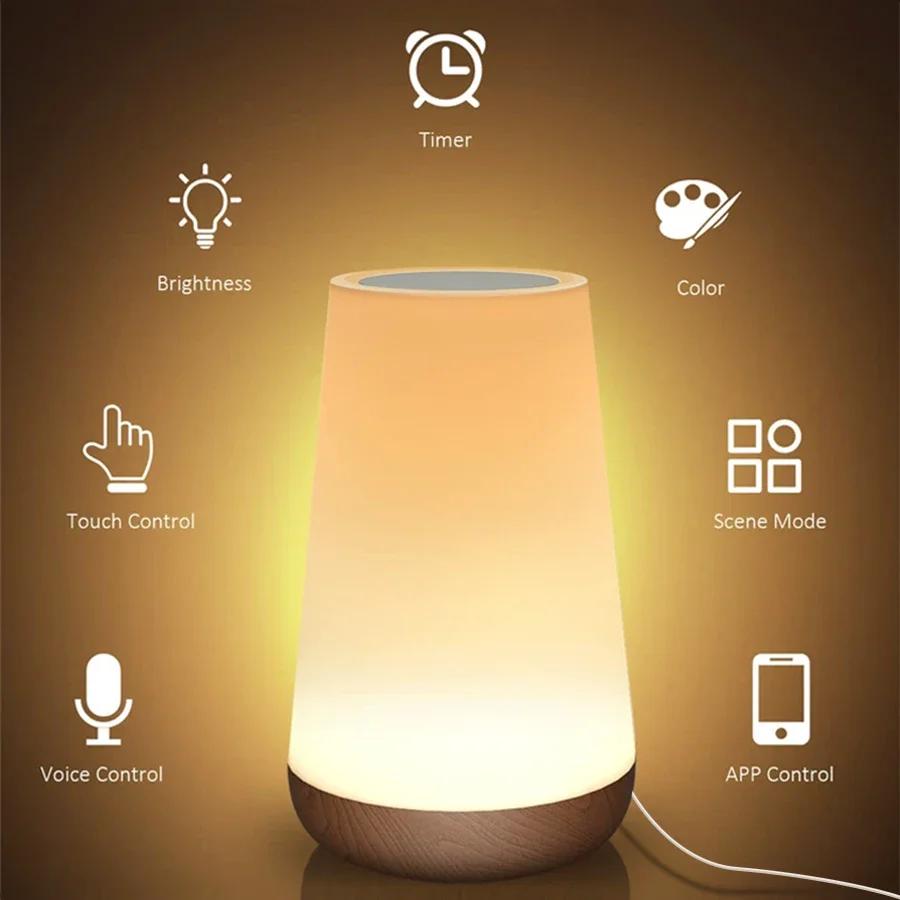 TUYA WiFi Night Light LED Smart Touch Bedside Lamp USB Charging Table Lamp Dimming Night Lamp Room Decor Lamp Alexa Google Home