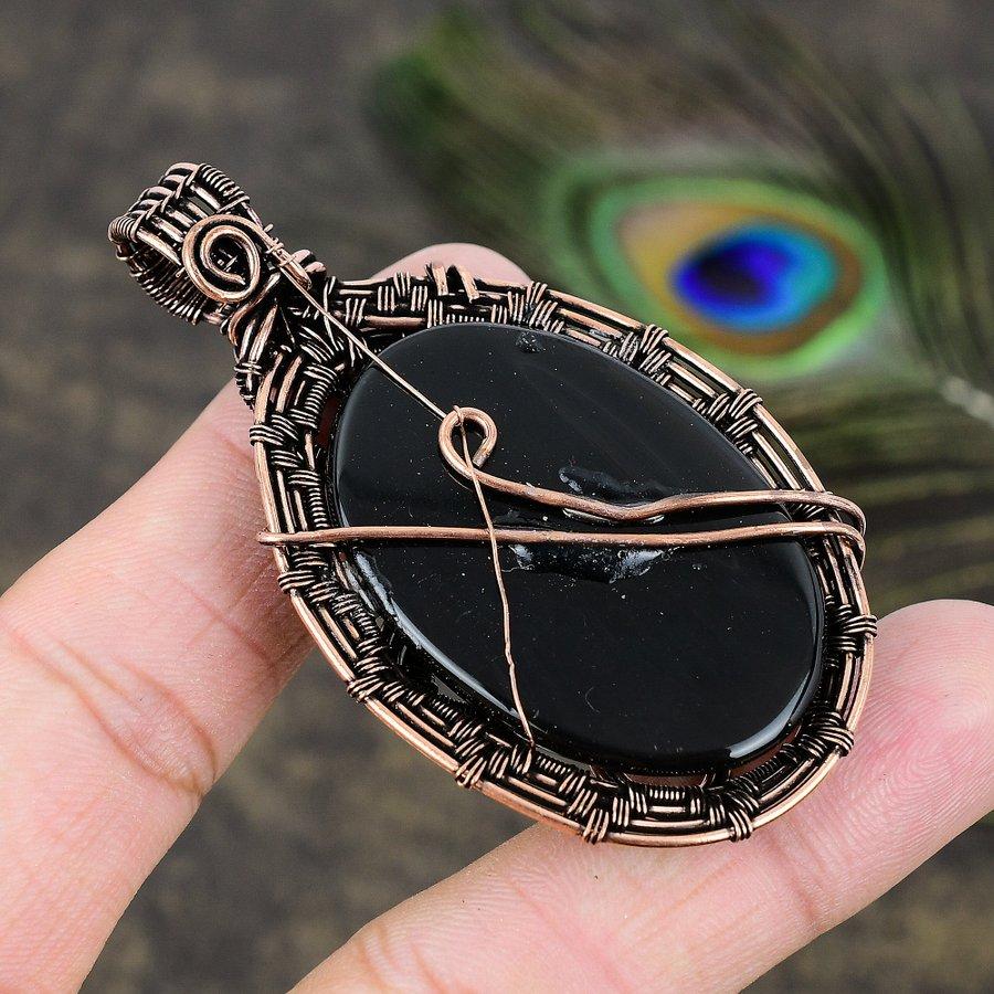 Obsidian Eye Gemstone Copper Wire Wrap Jewelry Pendant 2.80