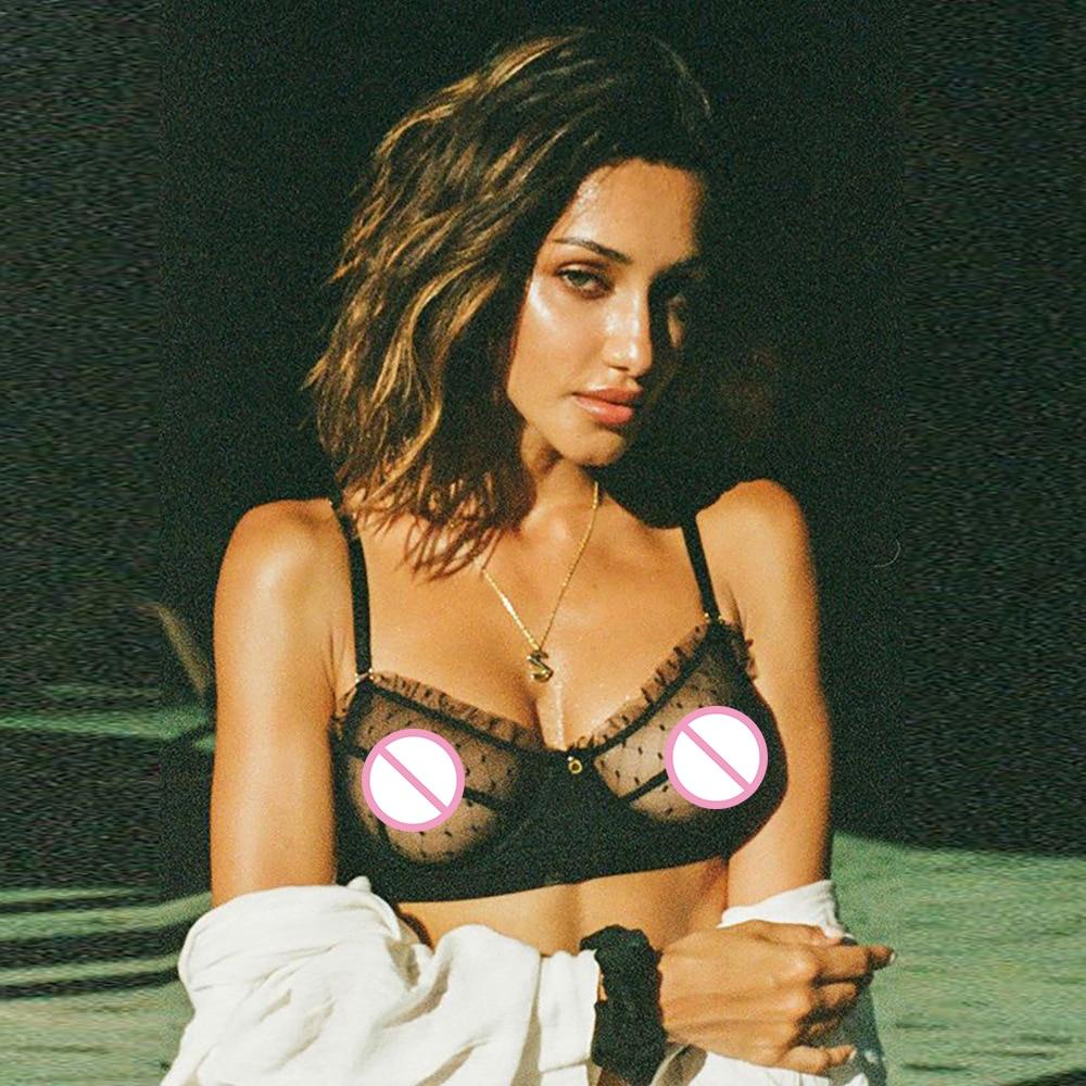 Сексуальный кружевной женский бюстгальтер Ellolace с рюшами, кружевное белье, женское нижнее белье, прозрачные короткие комплекты для ухода за кожей, короткие комплекты, эротические интимные комплекты