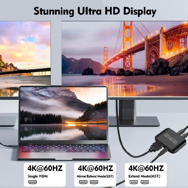 Разветвитель USB C на HDMI для двойного монитора с поддержкой PD100 Вт Power Delivery, поддержка SST Display, совместимость с 3D, для рабочих станций