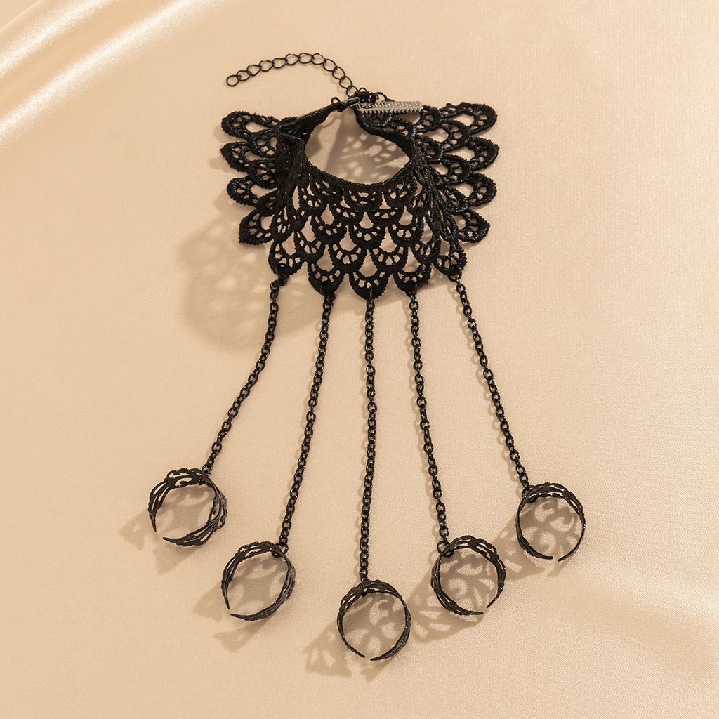 Творческие винтажные черные кружевные кольца-цепочки на запястье для женщин, металлические браслеты для соединения рук, рождественские украшения