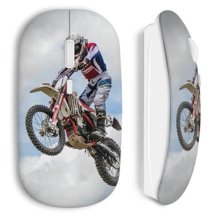 Souris sans fil - MANIACASE - Motocross - Couleur blanche - Clé USB incluse - Compatible Mac et PC