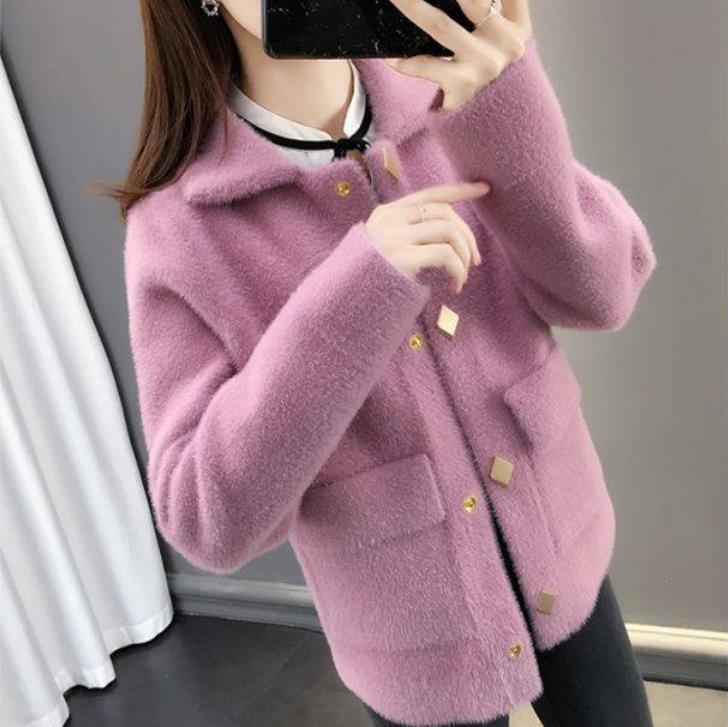 Fashion High Quality Spring  Autumn and Winter Button Thick Coat Loose Sweater Women's Knitted Cardigan