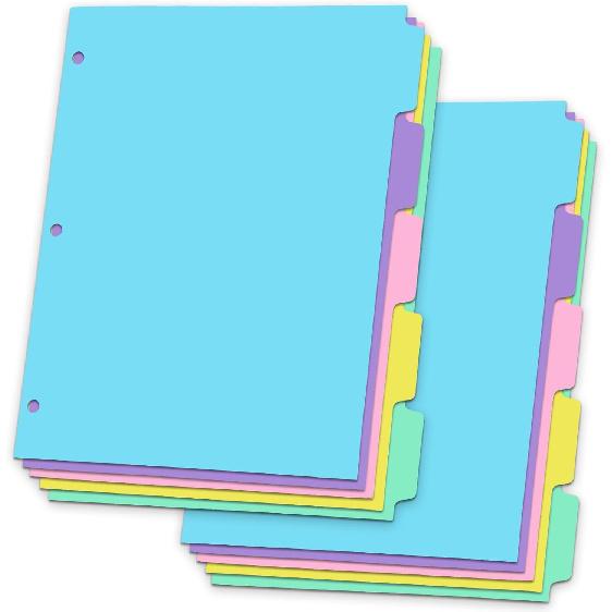 8-tabs 2 Set Binder Dividers with Tabs,Fit 8.5" X 11" Letter Size Plastic Index with Label,Color Dividers for 3 Ring Binder (Total 16 Pcs)