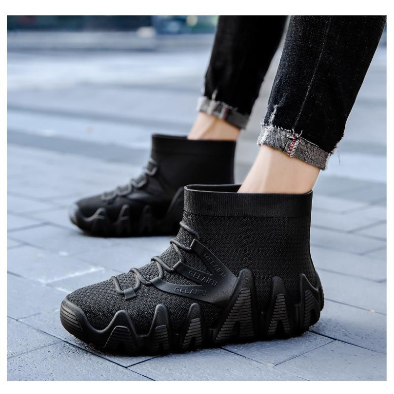 ПВХ водонепроницаемые мужские зимние ботинки с утолщенной подошвой нескользящие модные для отдыха с подкладкой тепло