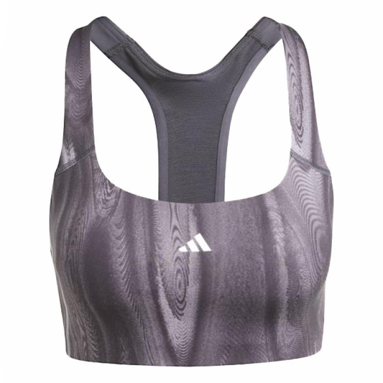 adidas Тренировочный бюстгальтер Powerimpact средней поддержки с тремя полосками, женское нижнее белье Honor-серый IW9961