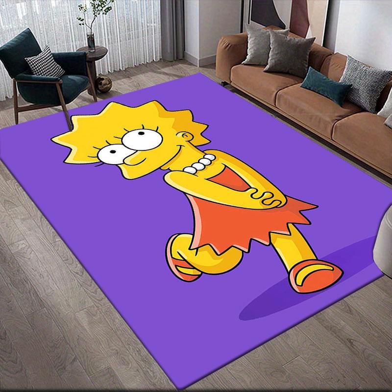 Lisa Simpson Flannel Printed Carpet, Home Sofa Decoration for Living Room & Bedroom, Non‑Slip Play Flannel Floor Mat for Game Room