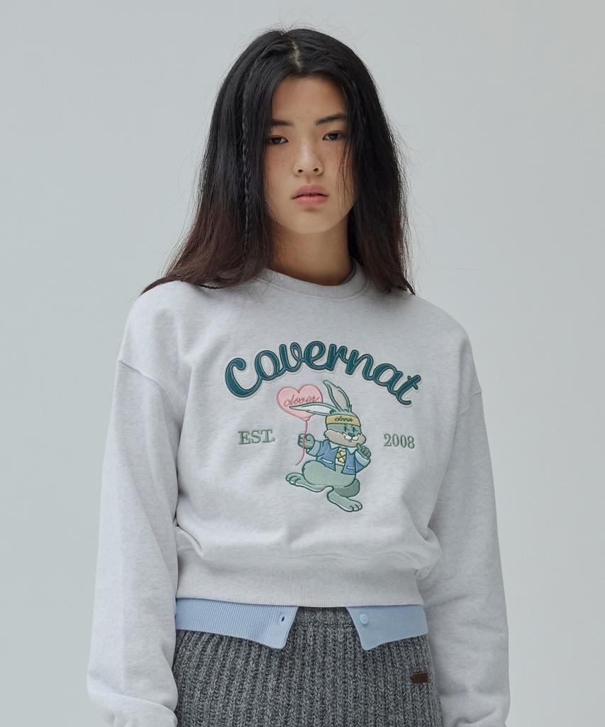 COVERNAT WOMAN Crop Cloverney Embroidered Sweatshirt Heather Gray