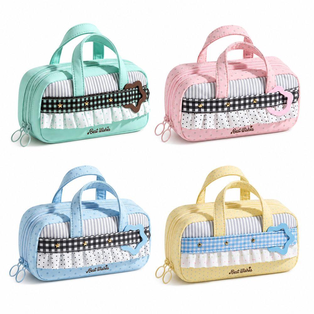 Carry Handles Pencil Pouch Polka Dot Pattern Zipper Pencil Case Cute Pencil Case School Supplies