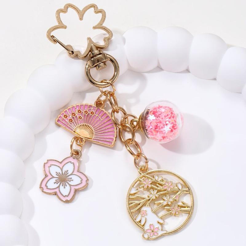 Cute Cherry Blossom Fan Rabbit Enamel Flower Animals sakura For Women Girls Good Gift Handmade Jewelry Set Bag Charm