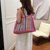 Bag Women's Summer Straw Bag New Woven Color Striped Tote Fashion Large Capacity Shoulder Bag