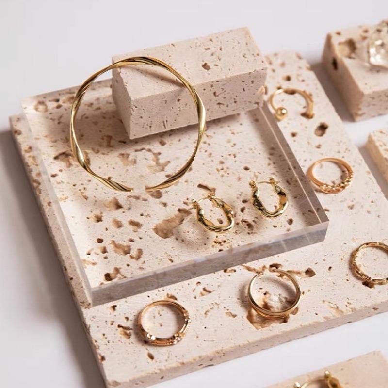 Мраморная Подставка для Креативной Демонстрации Ювелирных Изделий Геометрическая Подставка для Колец Серег Ожерелий Роскошный Витринный Реквизит Прилавок Женская Подставка для Демонстрации Ювелирных Изделий Упаковка Украшения Поднос