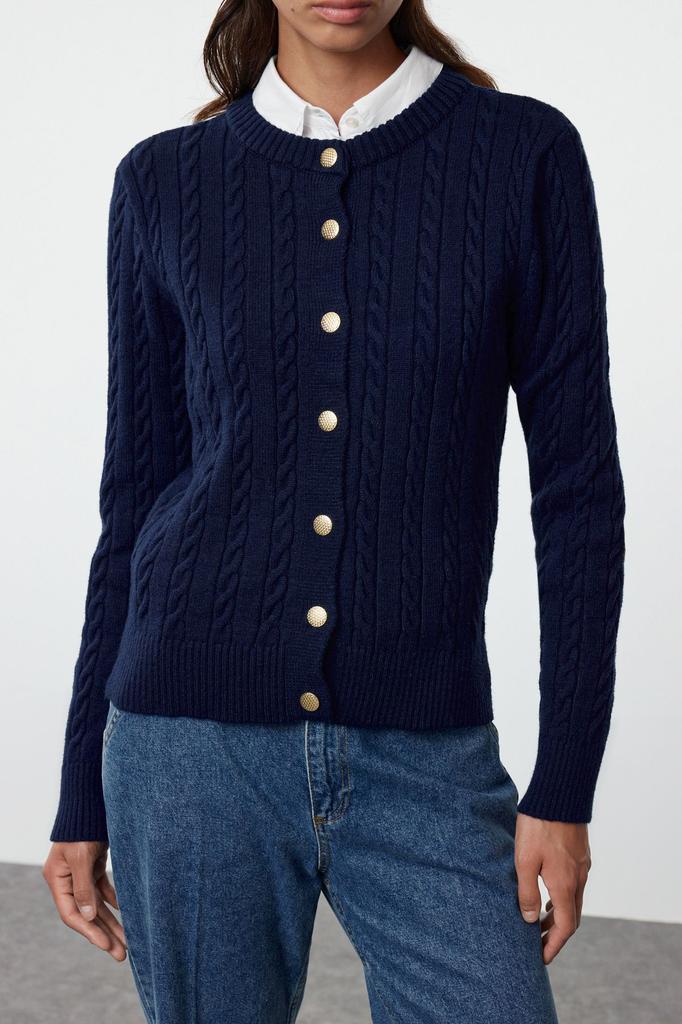 Женский модный стильный кардиган, темно-синий, пряжа премиум-класса, специальная пряжа для вязания, детальный вид куртки, трикотаж, кардиган