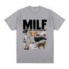 MILF Man I Love Felines Fun Meme T-shirt with Cat Lover Pattern Print Casual Short Comfortable Casual Pure Cotton T-shirt