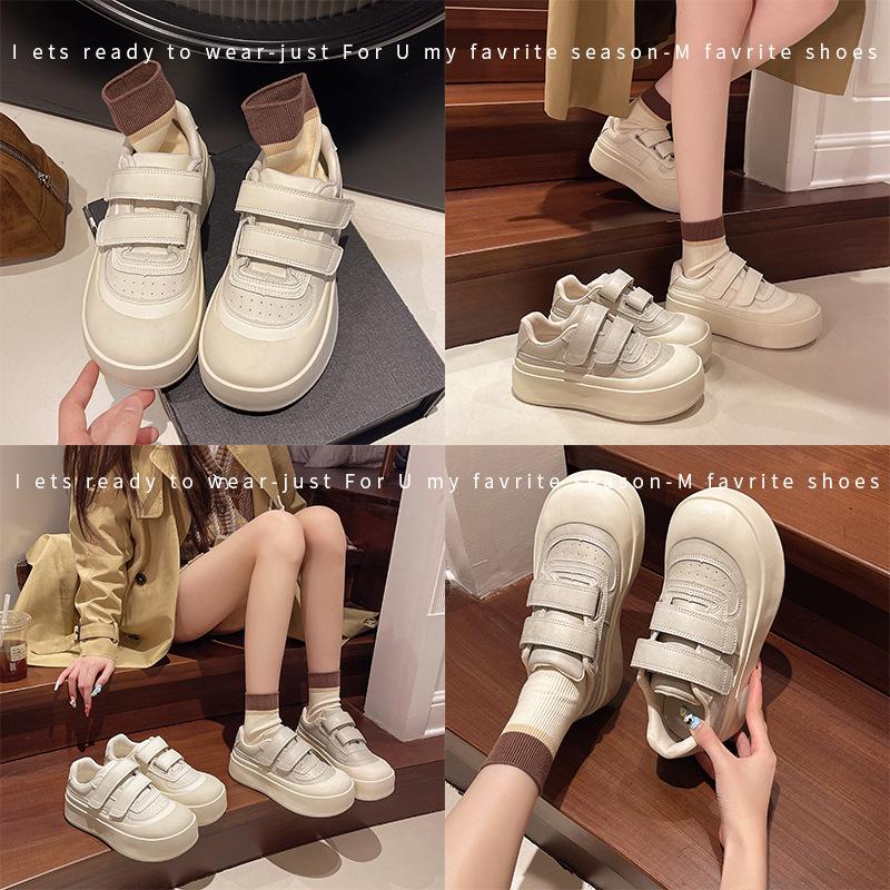 Женские туфли на толстой подошве на липучках, новые туфли-булки с увеличением высоты, повседневные универсальные маленькие белые туфли