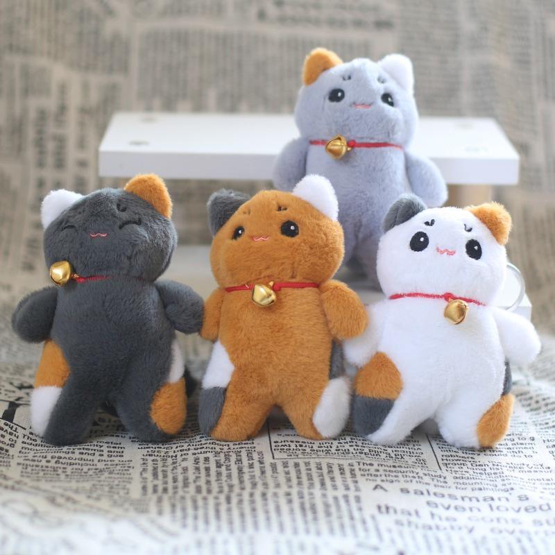 Милая плюшевая кошка с колокольчиком, подвеска-игрушка с брелоком, белая/серая/коричневая