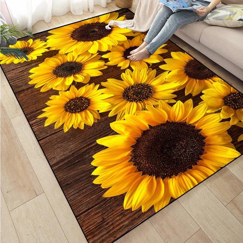 Sunflower Print Kitchen Mat Rug Set Doormat Carpet Non-Slip for Farmhouse Hallway Home Office Sink Laundry Room Floor Decor