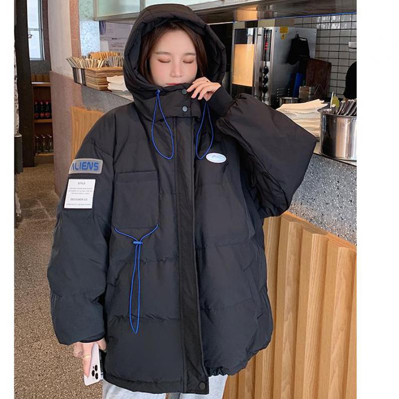 Winter  Loose Student Thicken Jacket with Hooded Fashionable Bat Sleeved White Parka Women