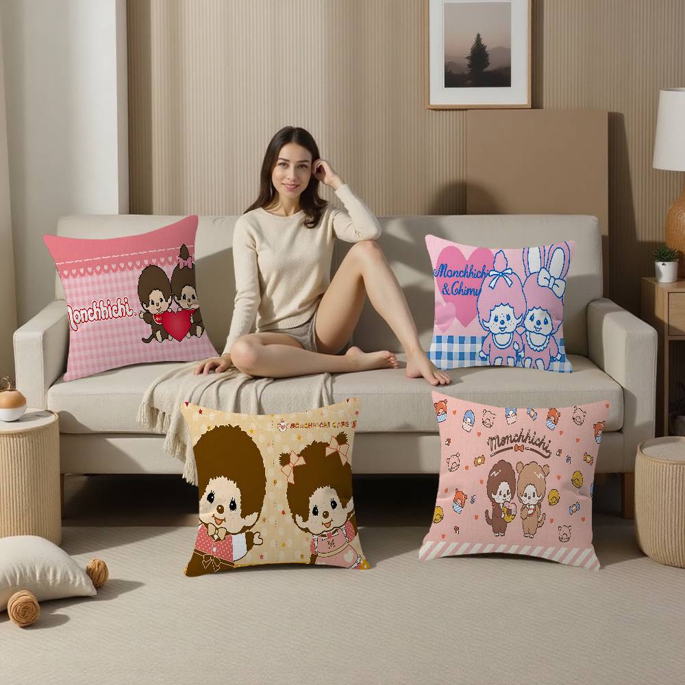 Popular Logo M-Monchhichi Fashion Decorative Room Aesthetics Pillow Case Home Decor Bedroom Sofa Bed Couch Pillow Cover 45x45