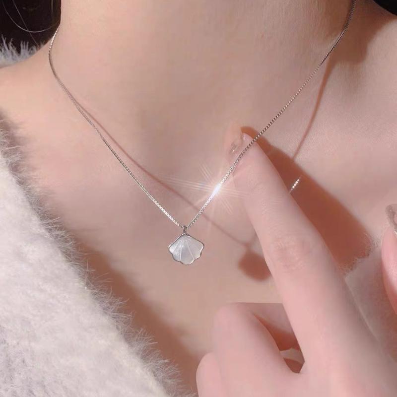 Серебряный Лунный Камень Ожерелье Ракушка-Бабочка Ожерелье Для Женщин, Девочек, Геометрия Минимализм, Офисное Украшение Подарок